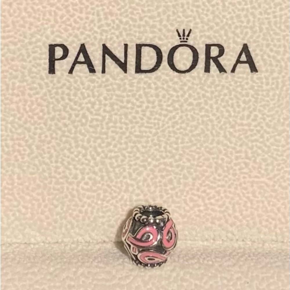Authentic PANDORA Pink Enamel Ribbon Breast Cancer Charm